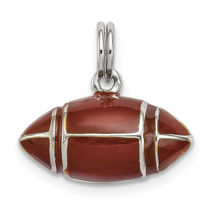 Sterlingsilber Rhodiniert und Braun Emailliert 3d Football Charm