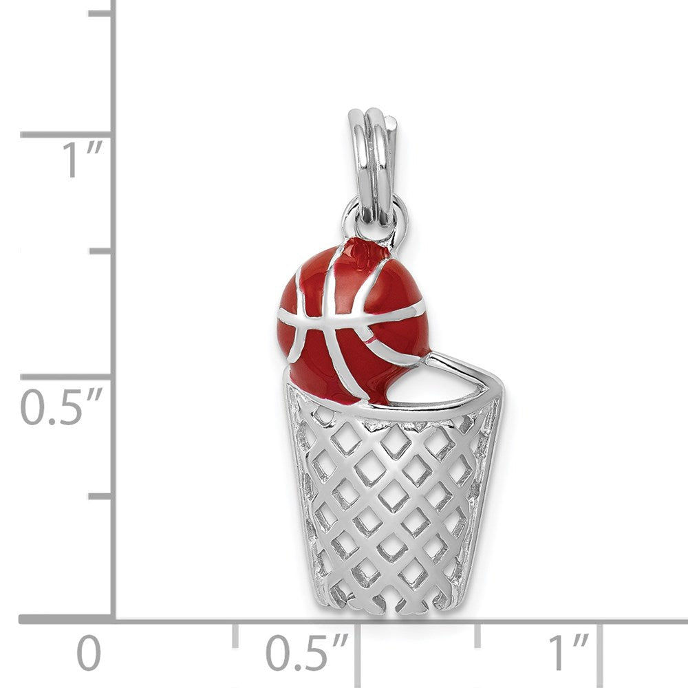 Sterlingsilber Rhodium-platedenamel Basketball & Creole Charm