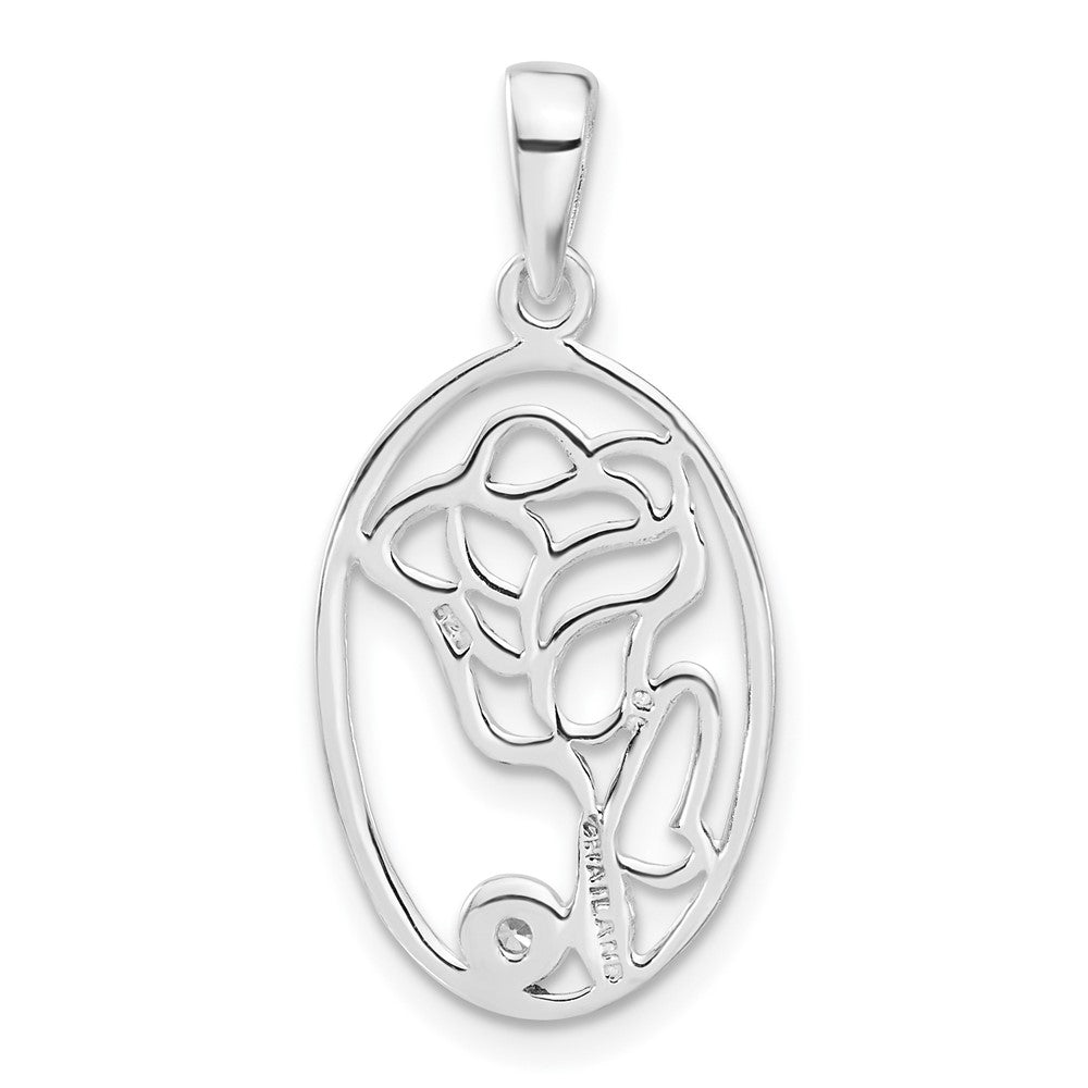 Sterlingsilber Poliert Zirkonia Rose Oval Anhänger