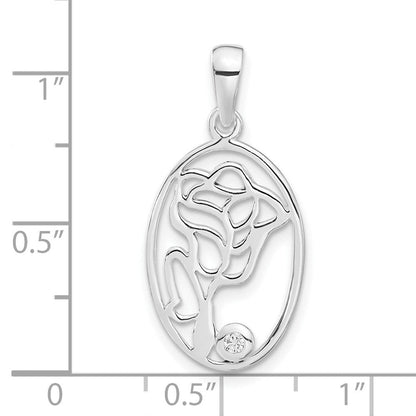 Sterlingsilber Poliert Zirkonia Rose Oval Anhänger