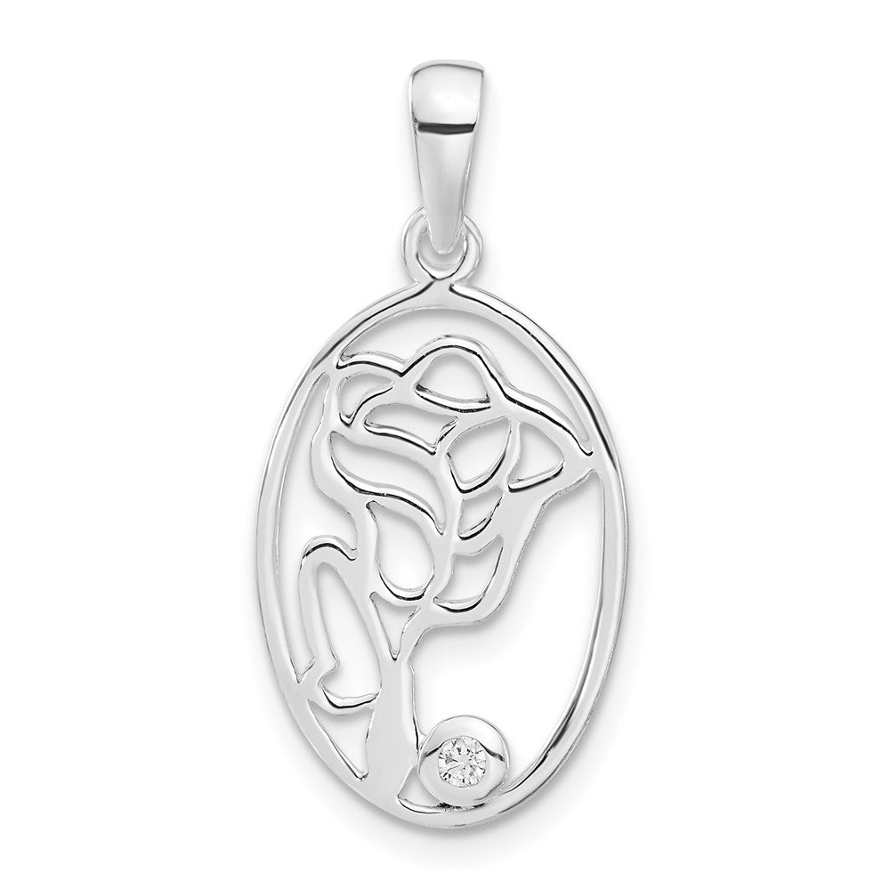 Sterlingsilber Poliert Zirkonia Rose Oval Anhänger