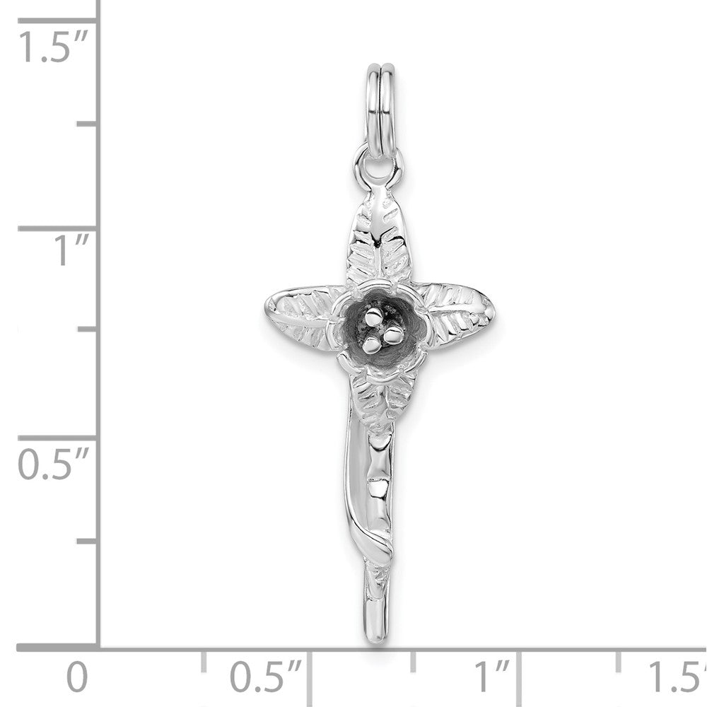 Sterlingsilber Poliert Blume Kreuz Charm
