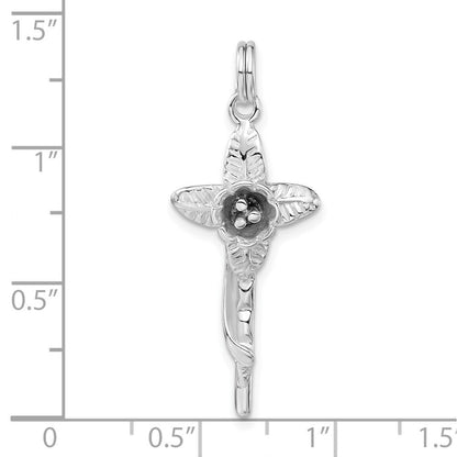 Sterlingsilber Poliert Blume Kreuz Charm
