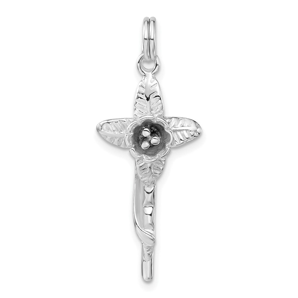 Sterlingsilber Poliert Blume Kreuz Charm