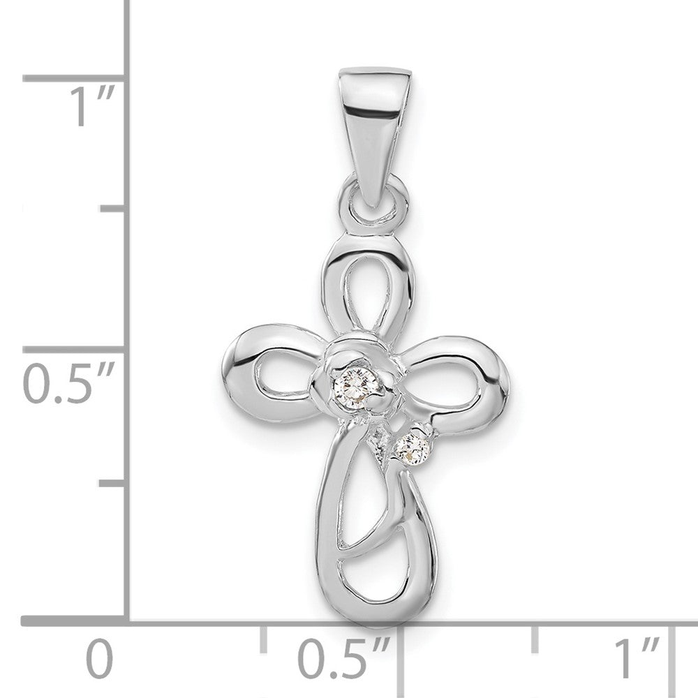 Sterlingsilber Poliert Zirkonia Kreuz Anhänger