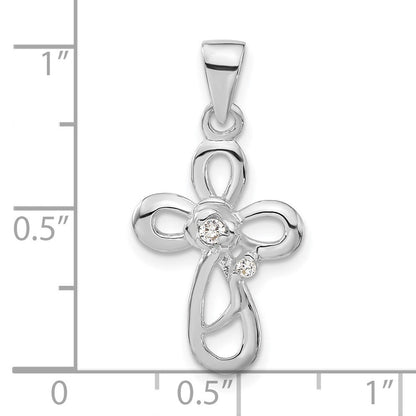 Sterlingsilber Poliert Zirkonia Kreuz Anhänger