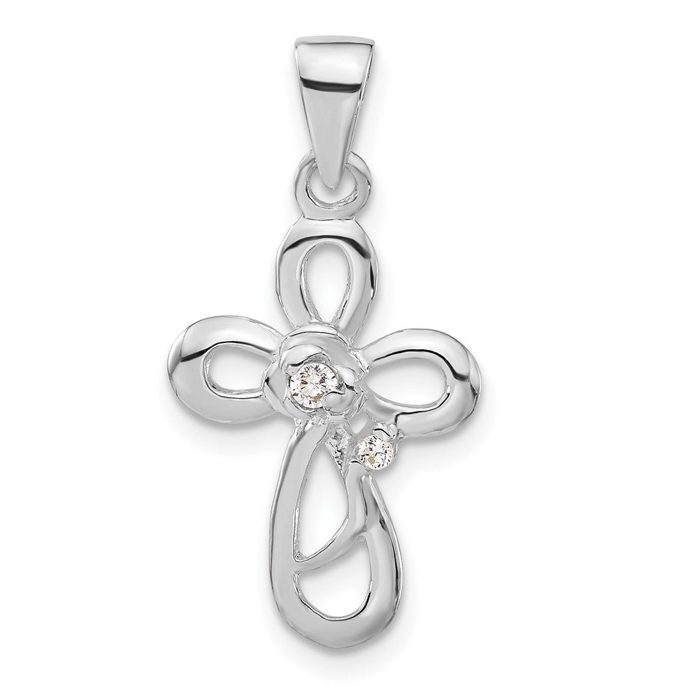 Sterlingsilber Poliert Zirkonia Kreuz Anhänger