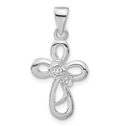 Sterlingsilber Poliert Zirkonia Kreuz Anhänger