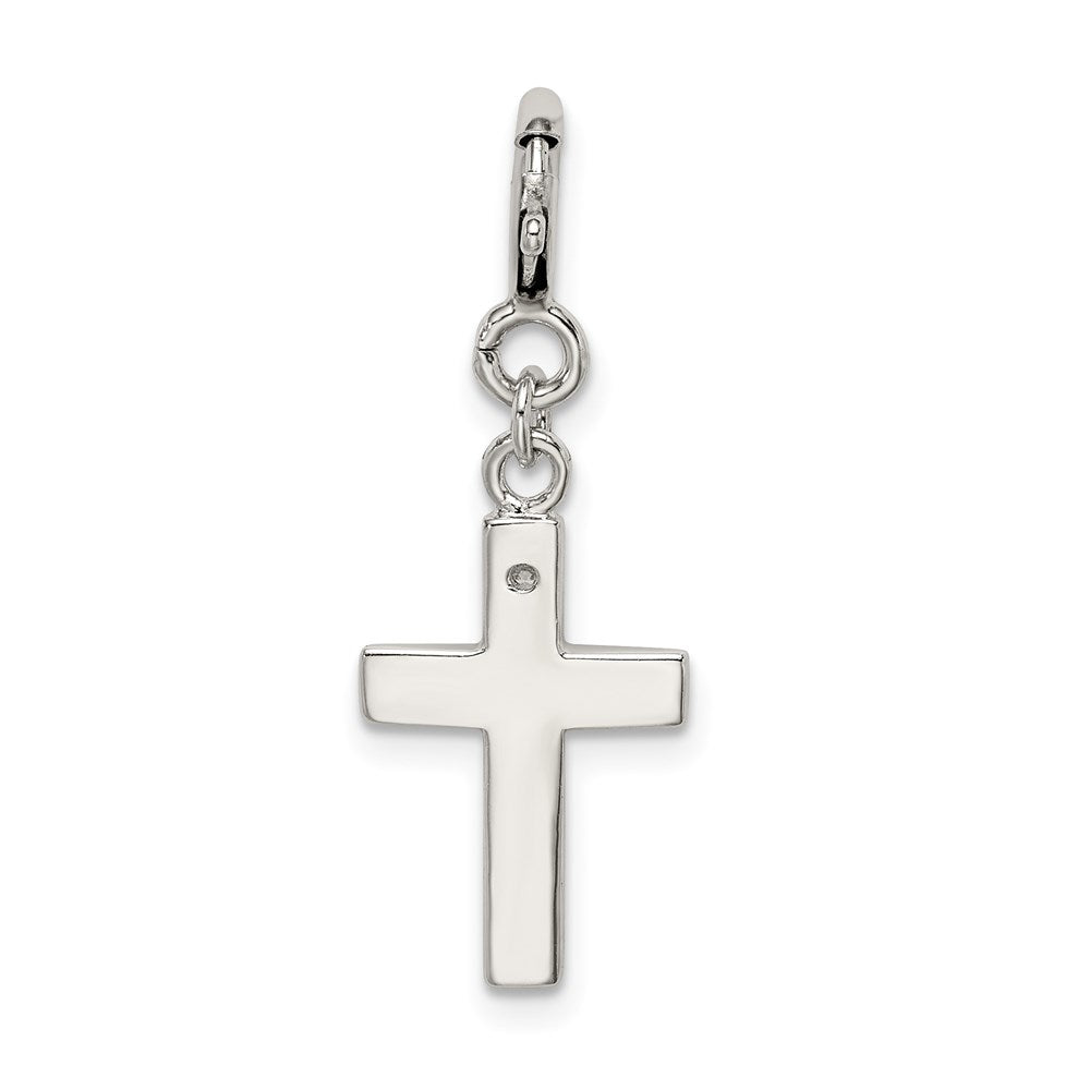 Sterlingsilber Rhodiniert Zirkonia Glaube Kreuz Klammer-on Charm