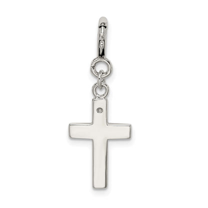 Sterlingsilber Rhodiniert Zirkonia Glaube Kreuz Klammer-on Charm