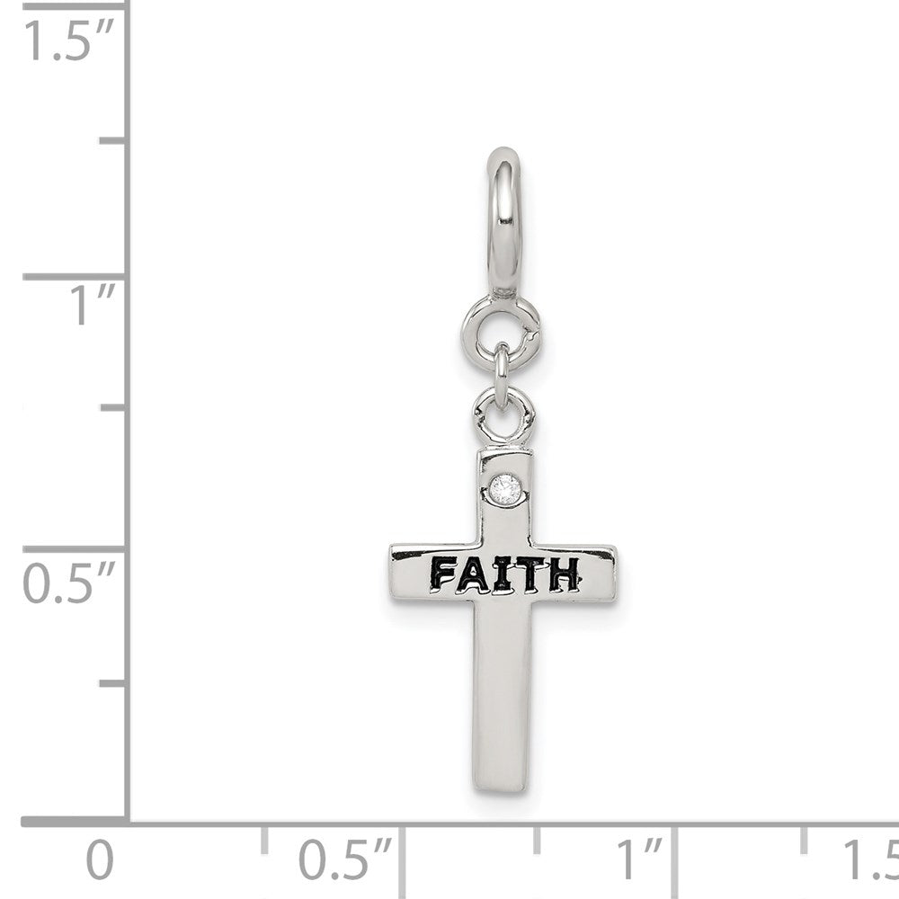 Sterlingsilber Rhodiniert Zirkonia Glaube Kreuz Klammer-on Charm