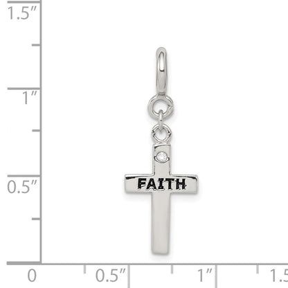 Sterlingsilber Rhodiniert Zirkonia Glaube Kreuz Klammer-on Charm