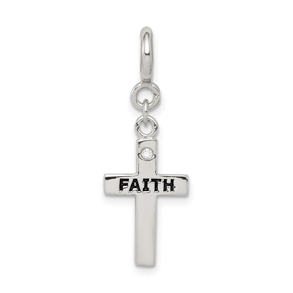 Sterlingsilber Rhodiniert Zirkonia Glaube Kreuz Klammer-on Charm