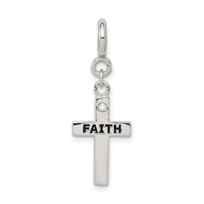 Sterlingsilber Rhodiniert Zirkonia Glaube Kreuz Klammer-on Charm
