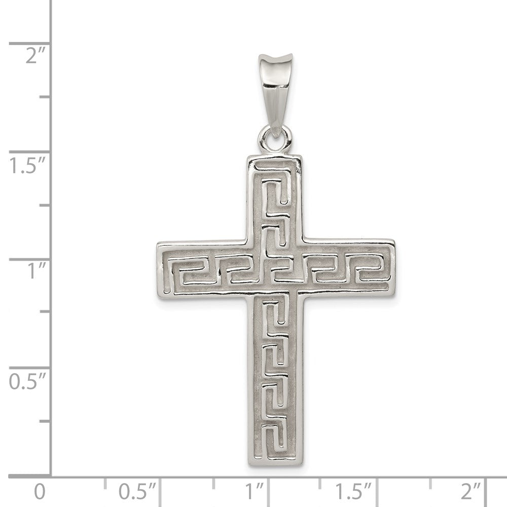 Sterlingsilber Poliert & Strukturiert Greek Key Kreuz Anhänger
