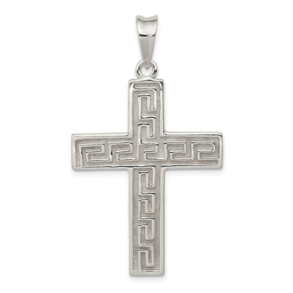 Sterlingsilber Poliert & Strukturiert Greek Key Kreuz Anhänger