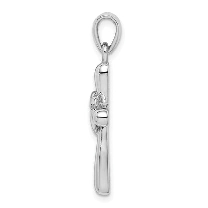 Sterlingsilber Rhodiniert Weiß Zirkonia Herz Kreuz Anhänger