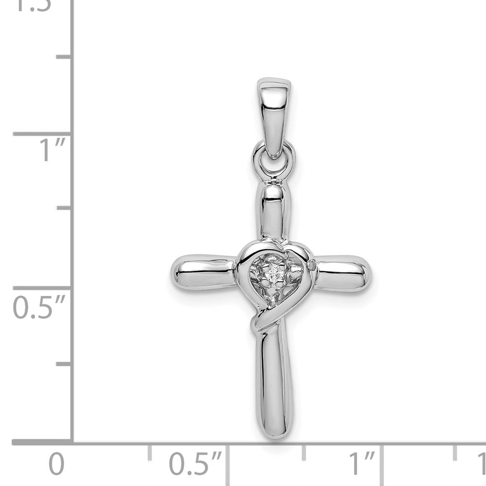 Sterlingsilber Rhodiniert Weiß Zirkonia Herz Kreuz Anhänger