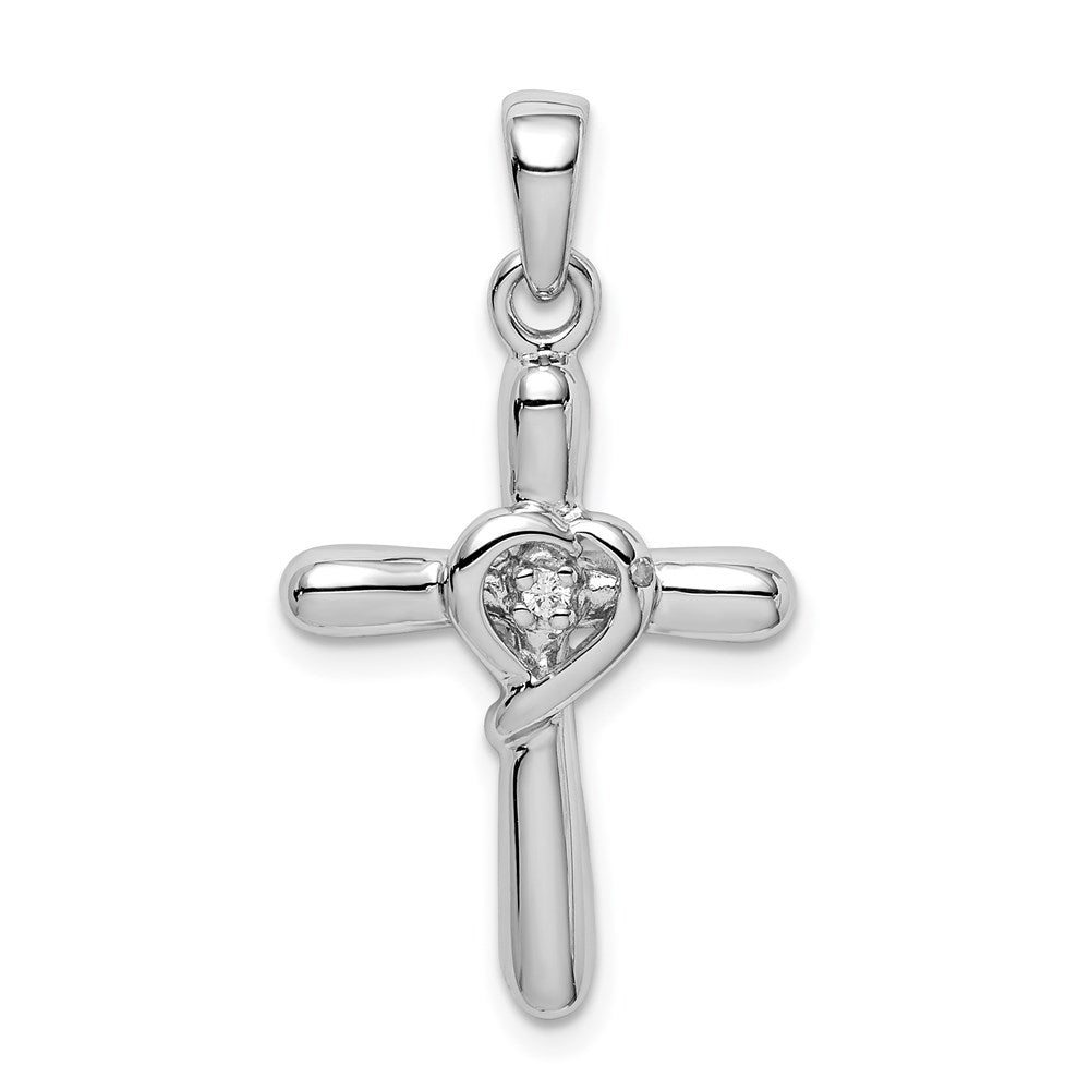 Sterlingsilber Rhodiniert Weiß Zirkonia Herz Kreuz Anhänger