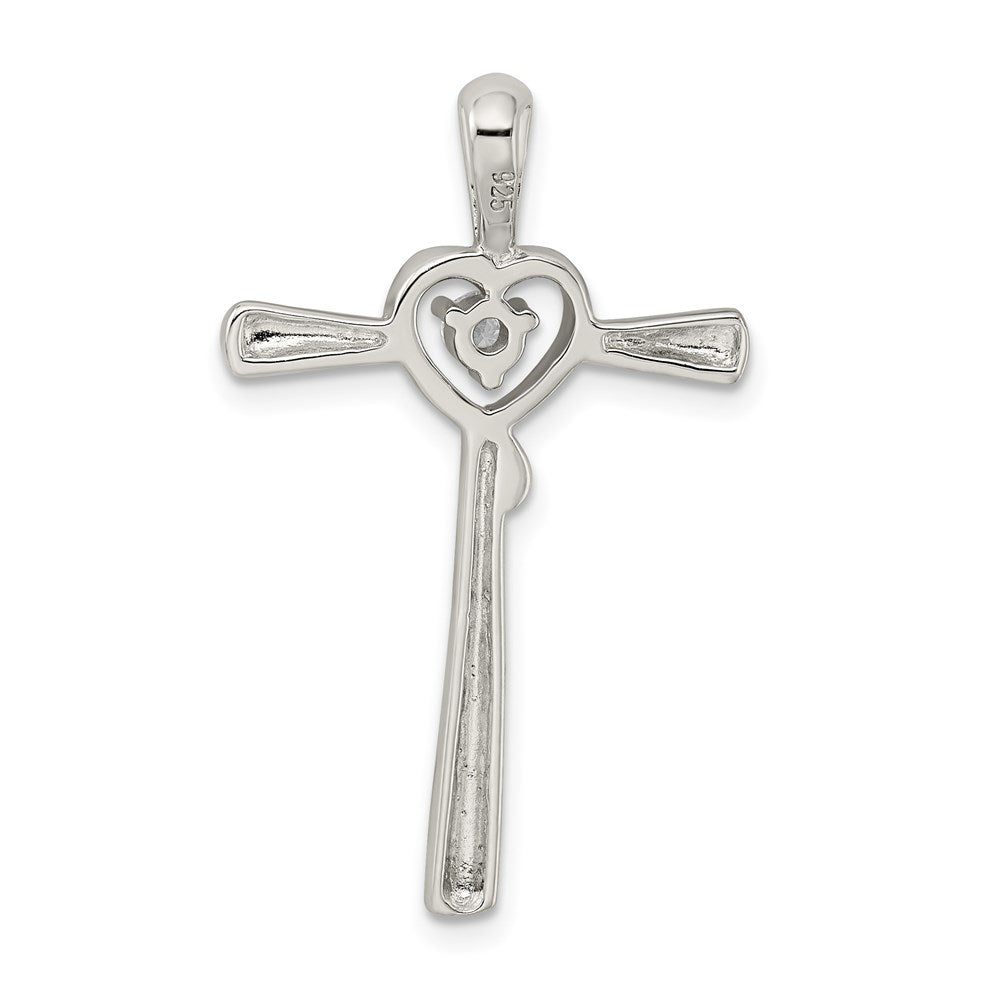 Sterlingsilber Rhodiniert Zirkonia in Herz Kreuz Anhänger