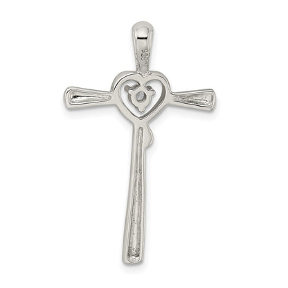 Sterlingsilber Rhodiniert Zirkonia in Herz Kreuz Anhänger