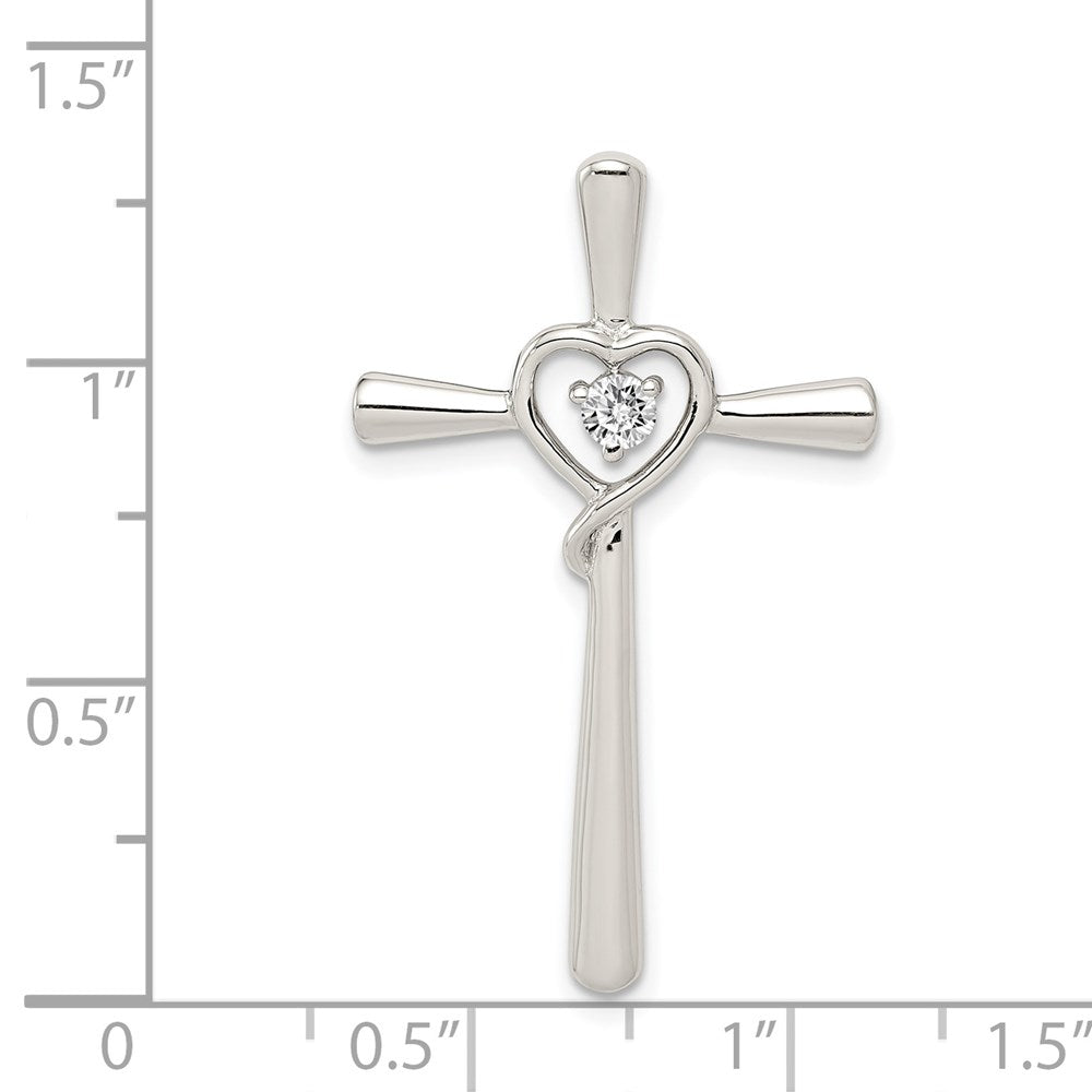 Sterlingsilber Rhodiniert Zirkonia in Herz Kreuz Anhänger