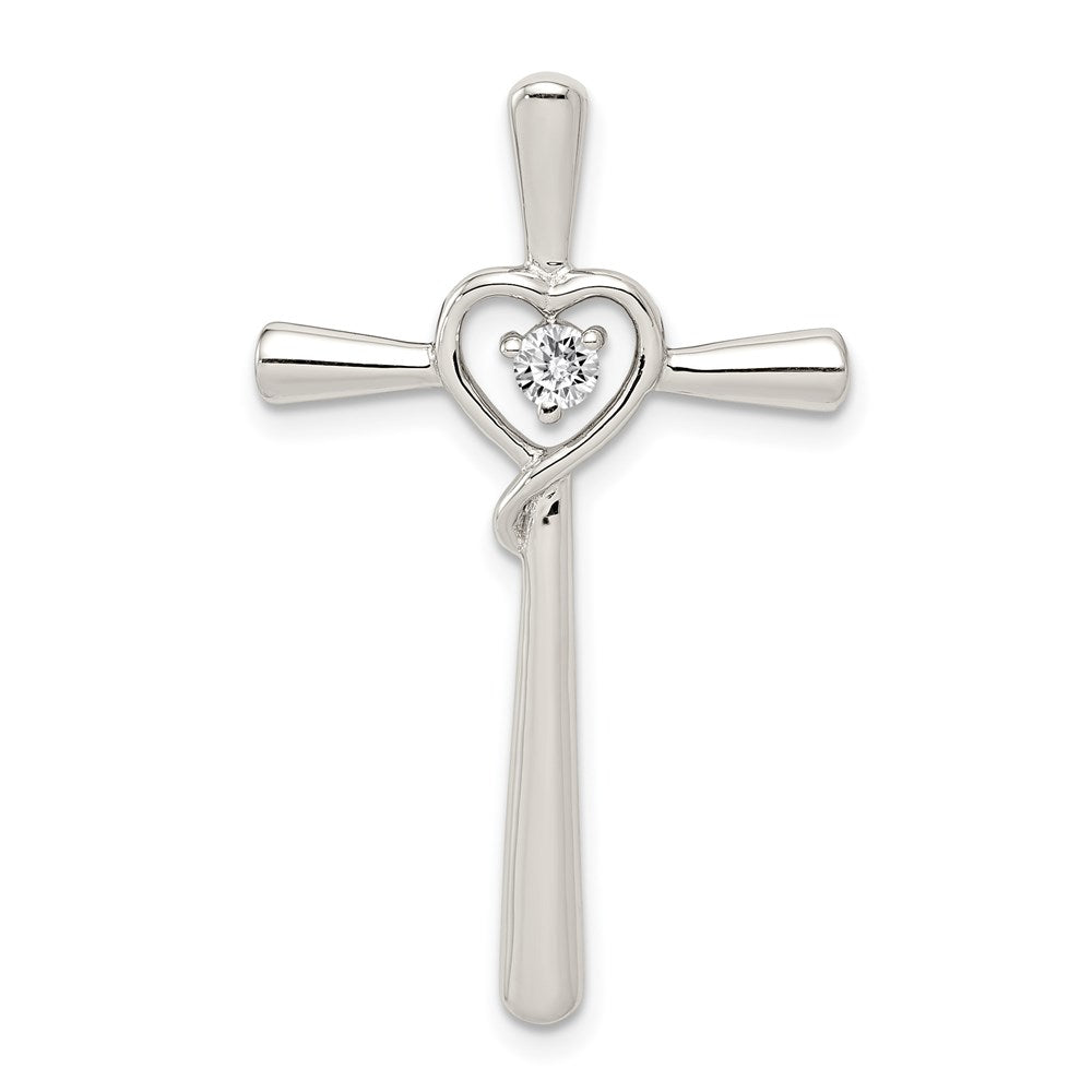 Sterlingsilber Rhodiniert Zirkonia in Herz Kreuz Anhänger