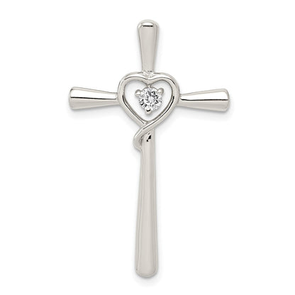 Sterlingsilber Rhodiniert Zirkonia in Herz Kreuz Anhänger
