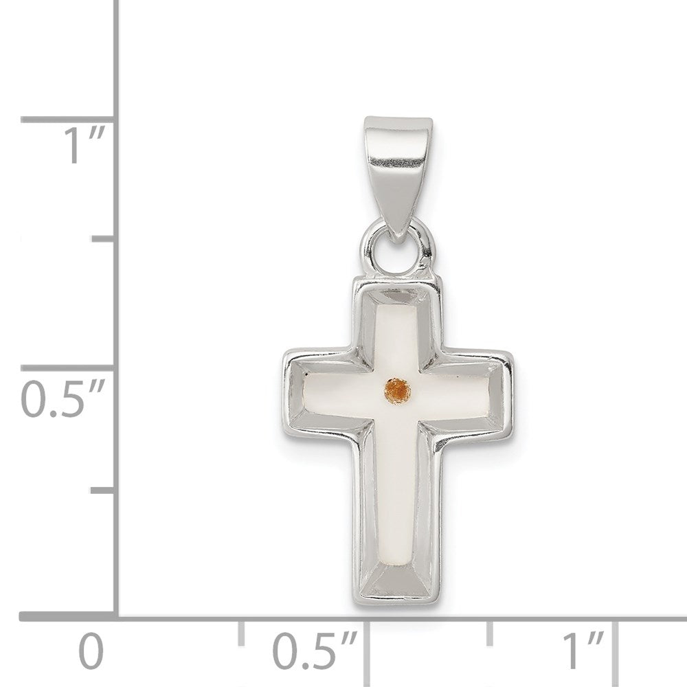 Sterlingsilber Rhodiniert Emailliert Mustard Seed Kreuz Anhänger