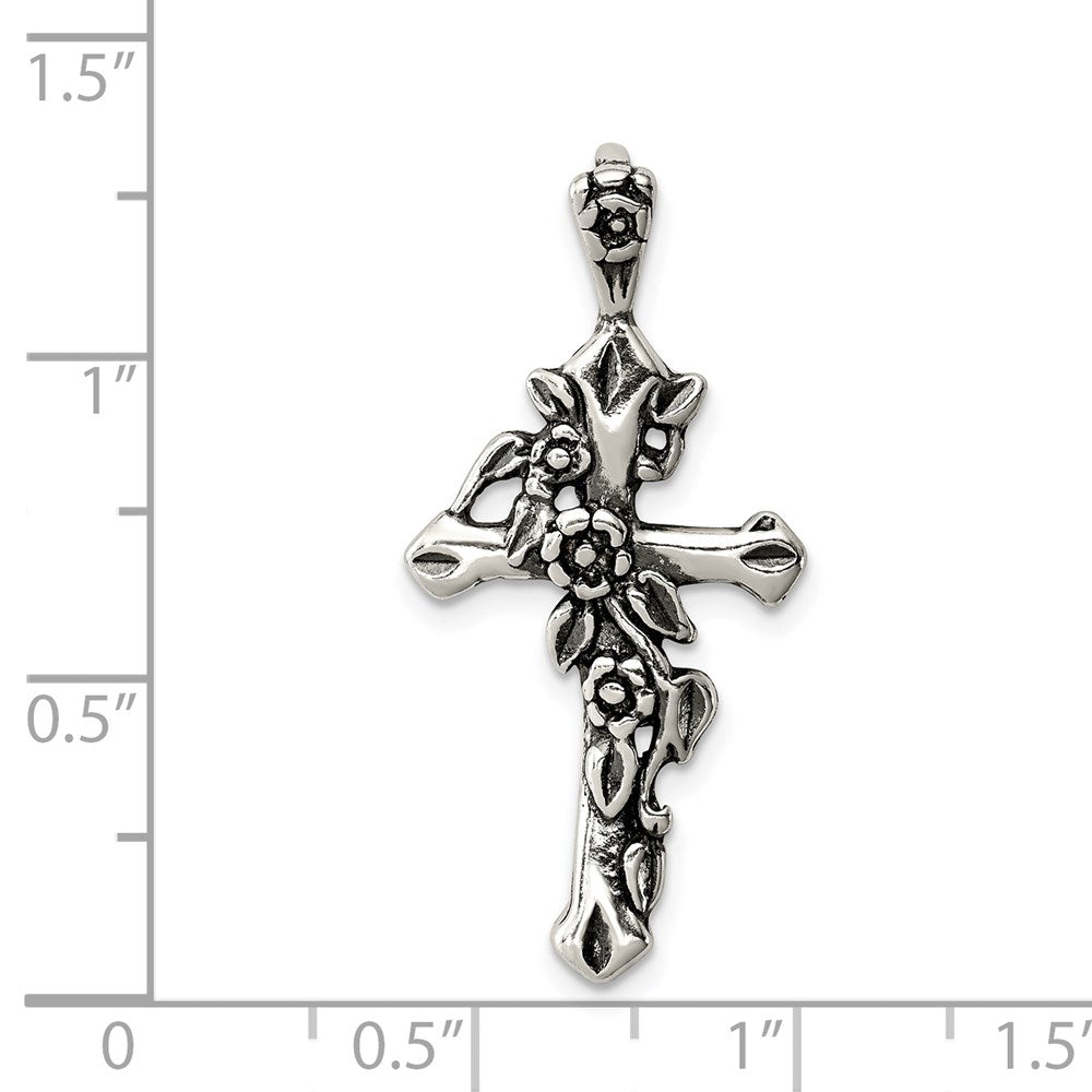 Sterlingsilber Antikisiert Flowered Kreuz Anhänger