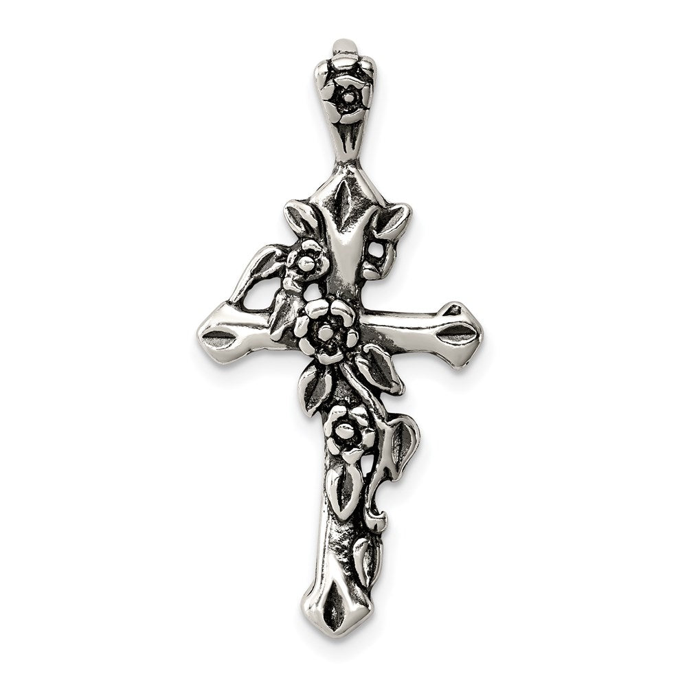 Sterlingsilber Antikisiert Flowered Kreuz Anhänger