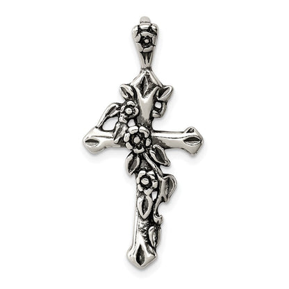 Sterlingsilber Antikisiert Flowered Kreuz Anhänger