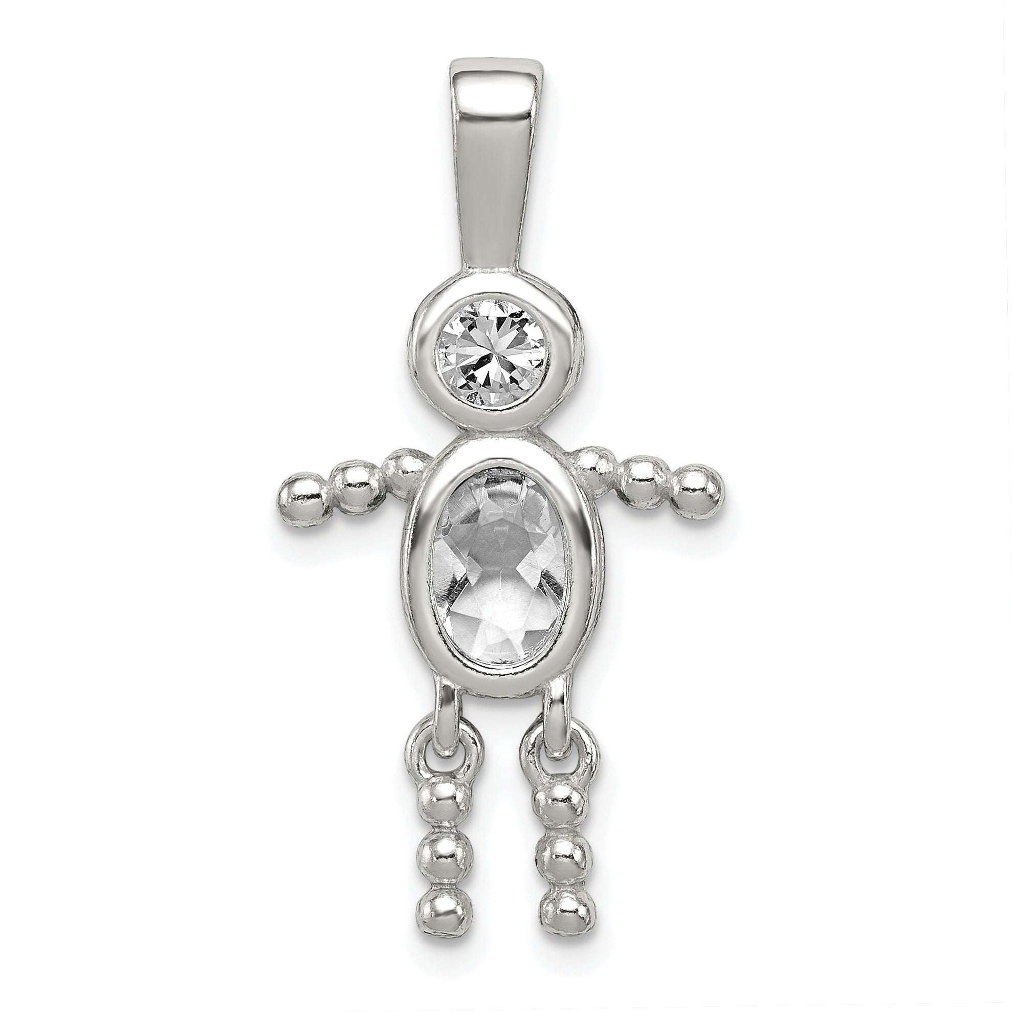 Sterlingsilber Rhodiniert Zirkonia & April Glas Junge Anhänger