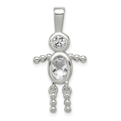 Sterlingsilber Rhodiniert Zirkonia & April Glas Junge Anhänger