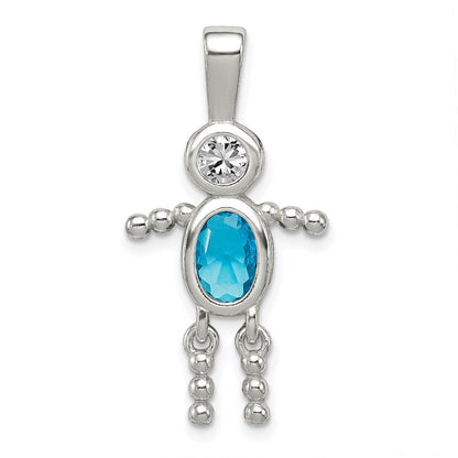 Sterlingsilber Rhodiniert Zirkonia & December Glas Junge Anhänger