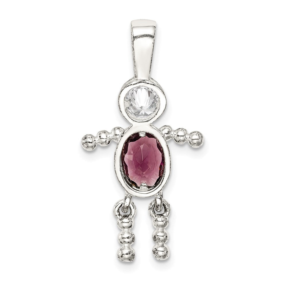 Sterlingsilber Rhodiniert Zirkonia & February Glas Junge Anhänger