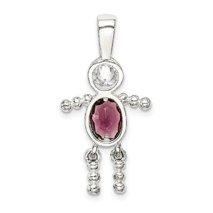 Sterlingsilber Rhodiniert Zirkonia & February Glas Junge Anhänger
