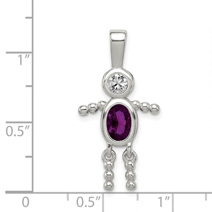 Sterlingsilber Rhodiniert Zirkonia & February Glas Junge Anhänger