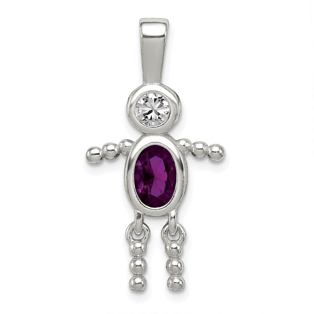 Sterlingsilber Rhodiniert Zirkonia & February Glas Junge Anhänger