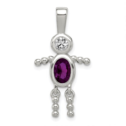 Sterlingsilber Rhodiniert Zirkonia & February Glas Junge Anhänger