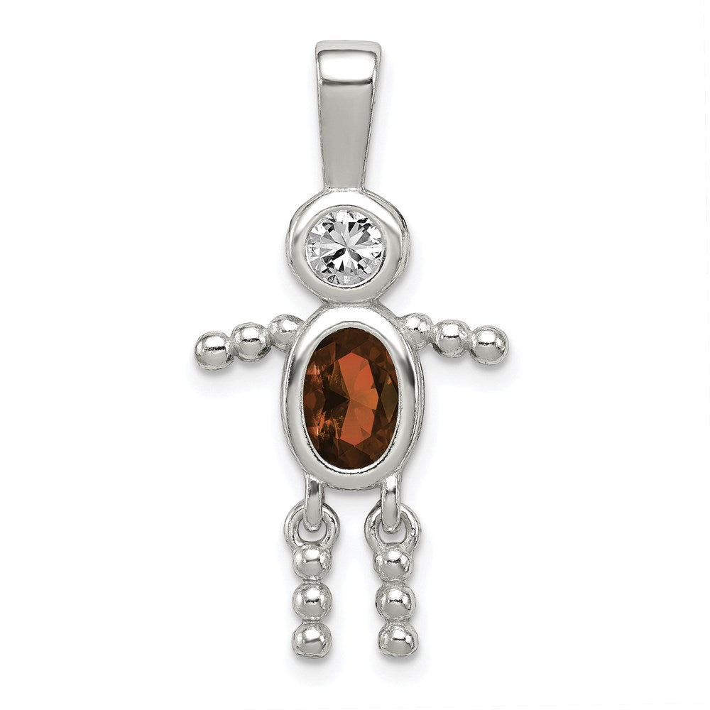 Sterlingsilber Rhodiniert Zirkonia & January Glas Junge Anhänger