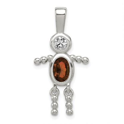 Sterlingsilber Rhodiniert Zirkonia & January Glas Junge Anhänger