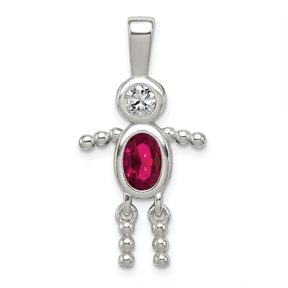 Sterlingsilber Rhodiniert Zirkonia & July Glas Junge Anhänger