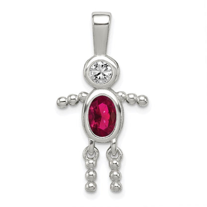 Sterlingsilber Rhodiniert Zirkonia & July Glas Junge Anhänger