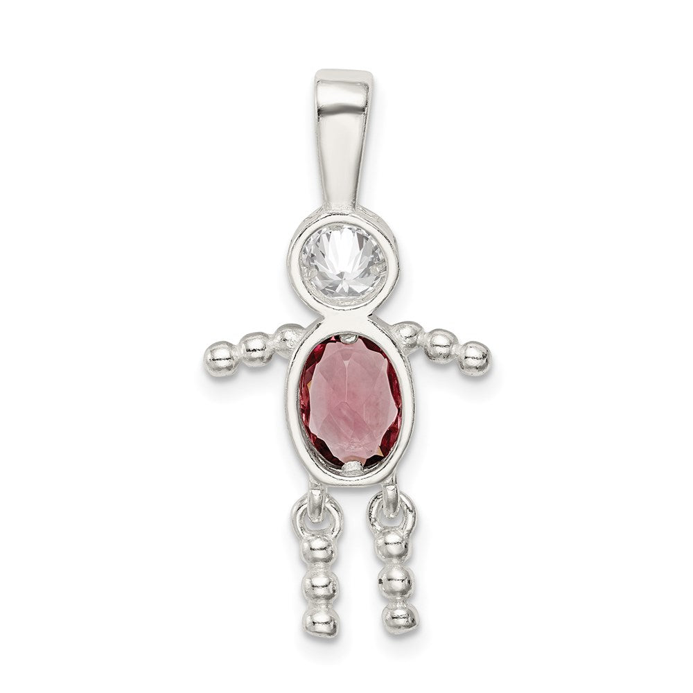 Sterlingsilber Rhodiniert Zirkonia & June Glas Junge Anhänger