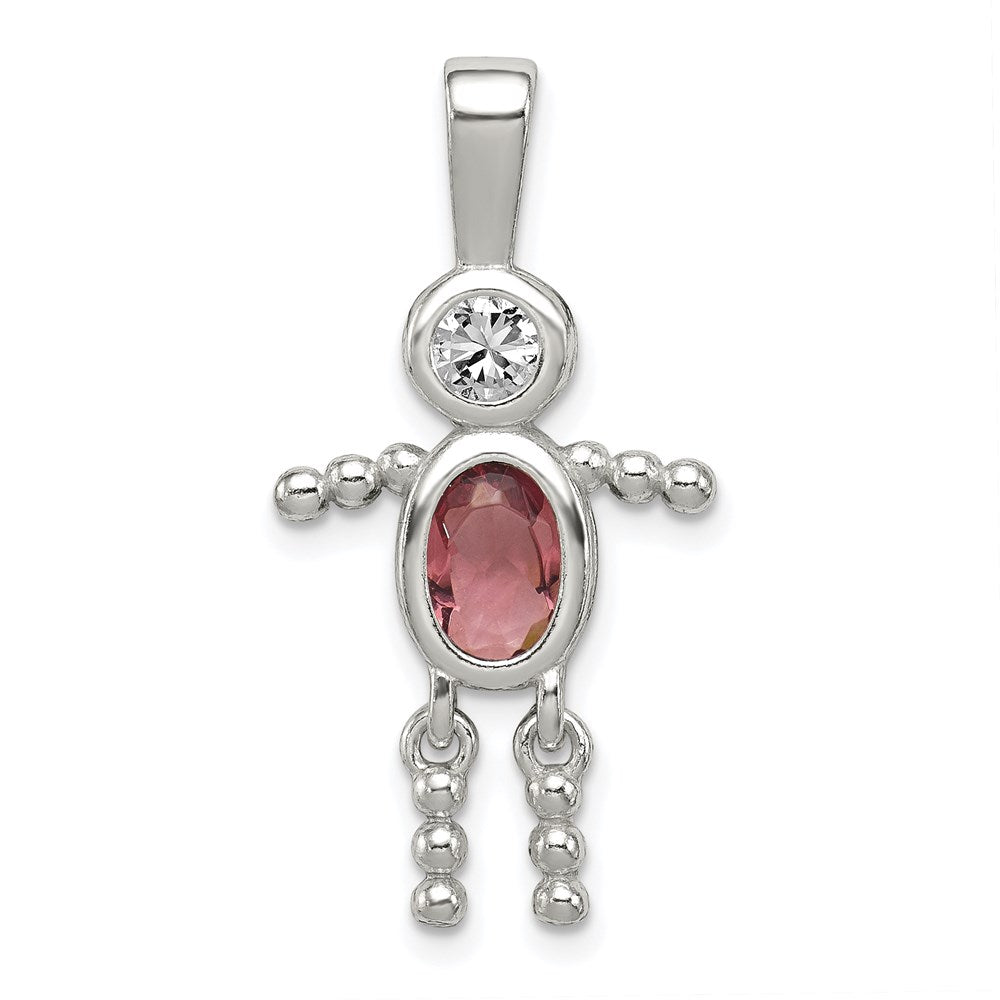 Sterlingsilber Rhodiniert Zirkonia & June Glas Junge Anhänger