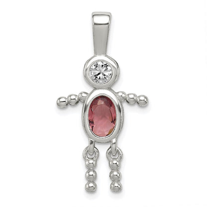Sterlingsilber Rhodiniert Zirkonia & June Glas Junge Anhänger
