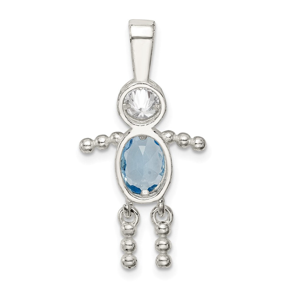Sterlingsilber Rhodiniert Zirkonia & March Glas Junge Anhänger