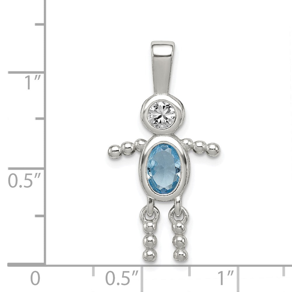 Sterlingsilber Rhodiniert Zirkonia & March Glas Junge Anhänger
