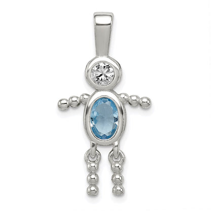 Sterlingsilber Rhodiniert Zirkonia & March Glas Junge Anhänger